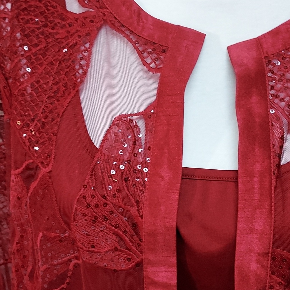 NWT Chicos Travelers Elegant Red Lace Overlay with Dress Cherry Color Sz 2 - Picture 5 of 15